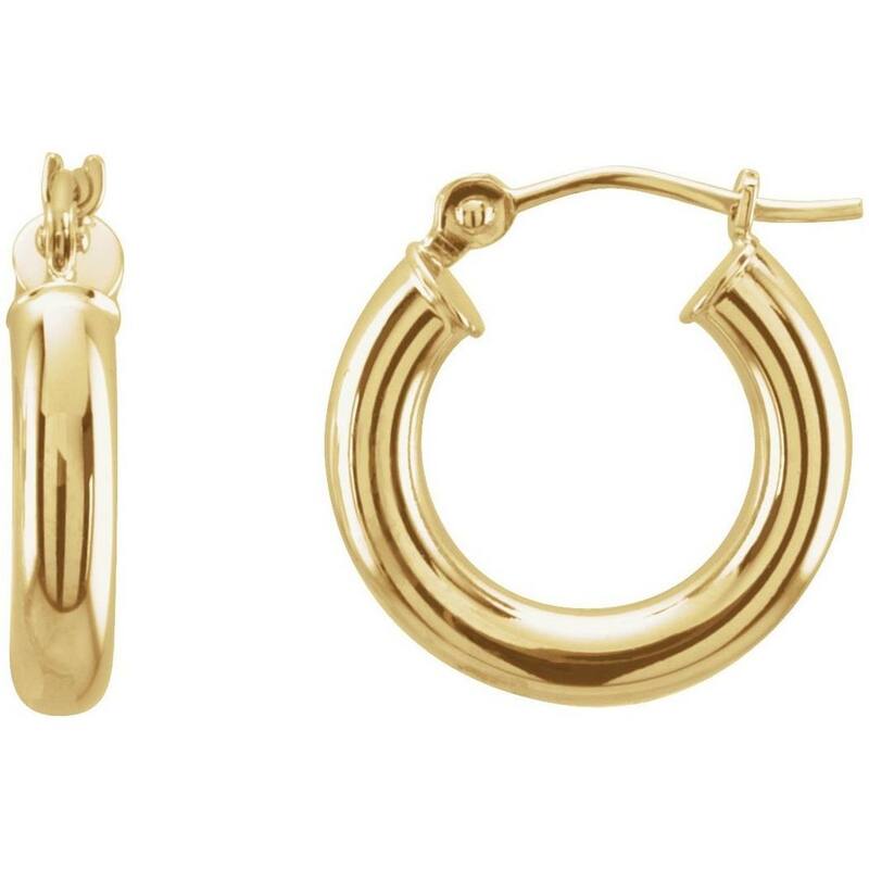 Curata 14k Yellow Gold 15mm Polished Tube Hoop Earring