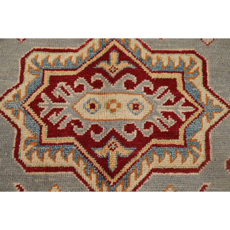 Kazak Accent Rug Handmade Traditional Grey Wool Carpet - 4'1" x 6'0"