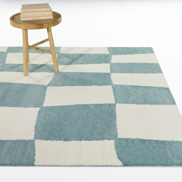 slide 2 of 5, Enyo Organic Checkered Area Rug 5'3" x 7' - Light Blue