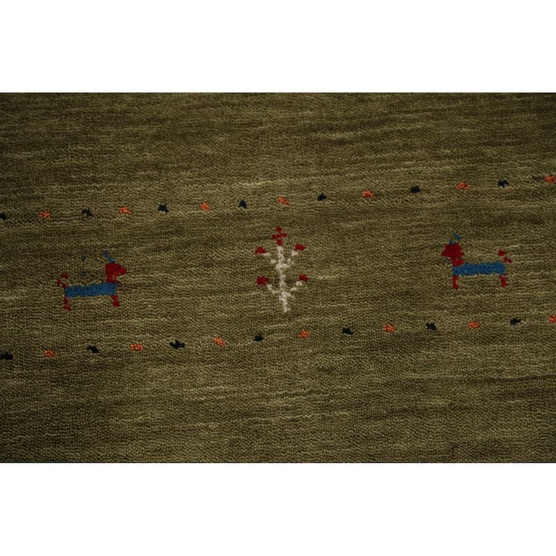 Green Gabbeh Oriental Runner Rug Hand-Knotted Wool Carpet - 2'8" x 10'1"