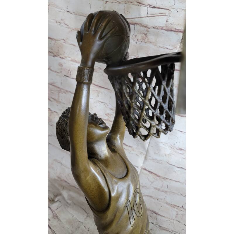 Basketball Player Slam Dunk Bronze Metal Sculpture Statue Figure On Marble Base