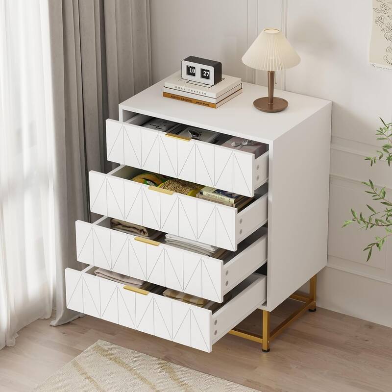 4-Drawer Fabric Dresser with Wood Top – Small Storage Chest & Clothes Organizer, Modern Nightstand or End Table