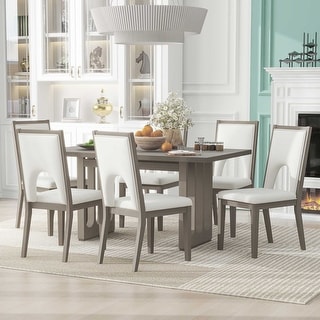 Wood Dining Table Set for 6, Farmhouse Rectangular Dining Table and 6 ...