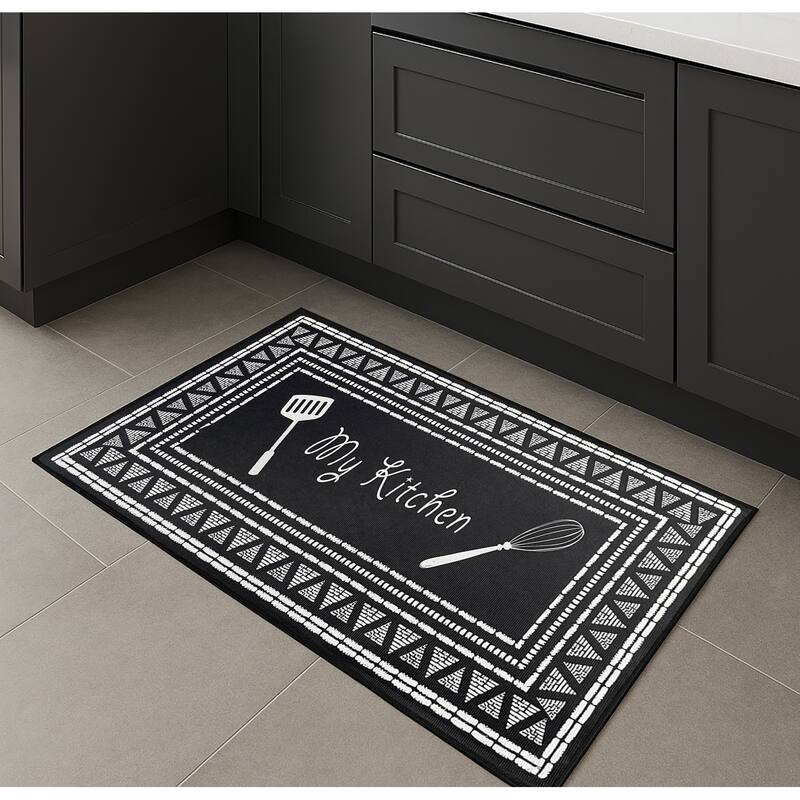 28" x 17" - Black White Modern Non-Slip Washable Low Pile Kitchen Mat - 28" x 17" - 28" x 17" - Black & White