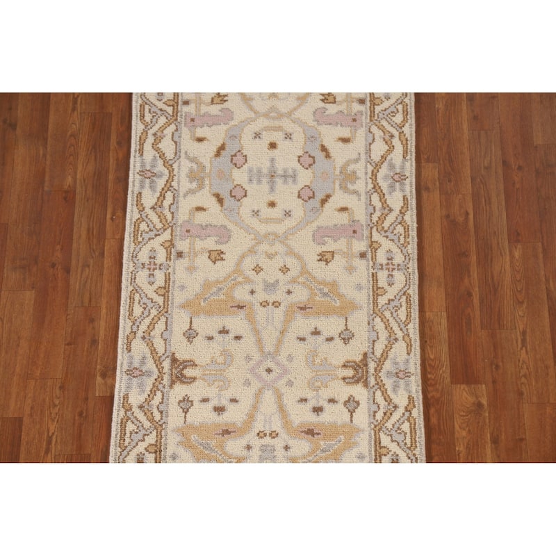 Floral Oushak Style Runner Rug Hand-knotted Wool Carpet - 2'6"x 9'10"