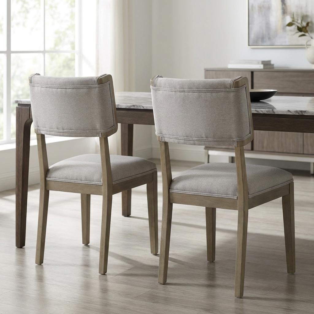 HomeRoots Set Of Two Light Gray And Brown Upholstered Fabric Open Back Side Chairs - 19.00 in. x 36.80 in. x 23.50 in.