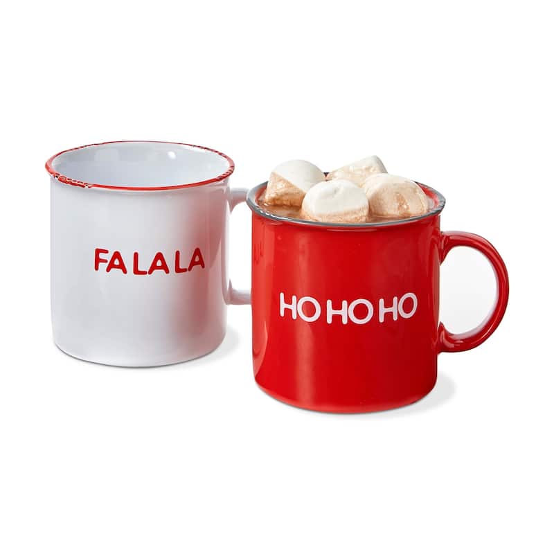 Hohoho White Sentiment Red Stoneware Dishwasher Safe Camper Mug, 16 oz.