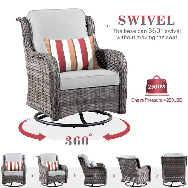 OVIOS 6-piece Rattan Wicker Patio Furniture Set Swivel Rocking Chair Set