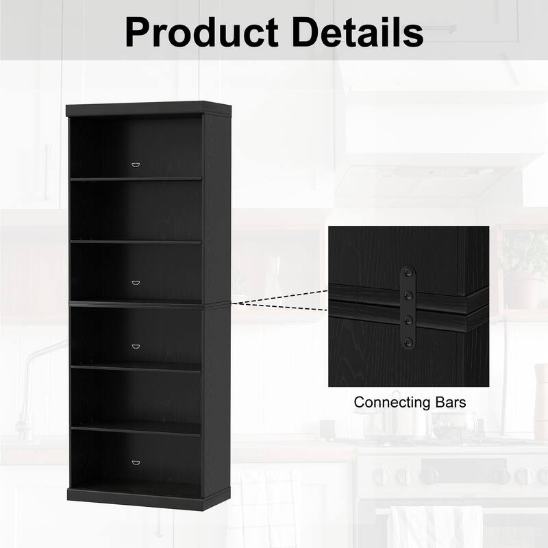82" Solid Wood 6-Shelf Bookcase Storage with Display Shelf