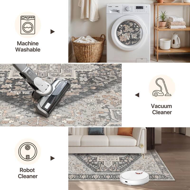 Mcow Vintage Boho Distressed Chenille Low-Pile Area Rug