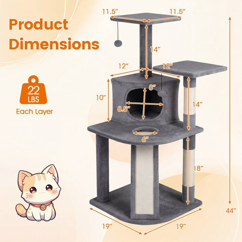 Gymax Cat Tree Multi-Level Cat Tower w/ Top Perches & Cozy Condo