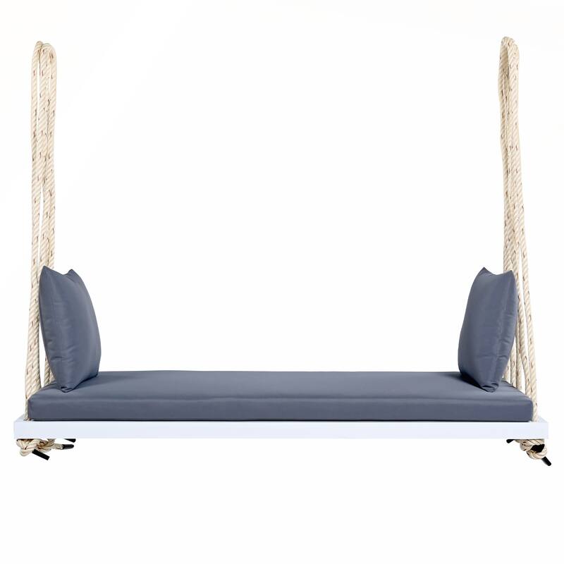 Patio Wooden Hanging Porch Swing Bench with Cushion and Pillows for Garden and Backyard