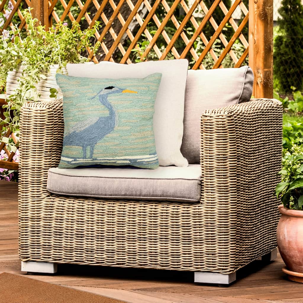 Liora Manne Frontporch Blue Heron Indoor/Outdoor Pillow Lake 18" x 18"
