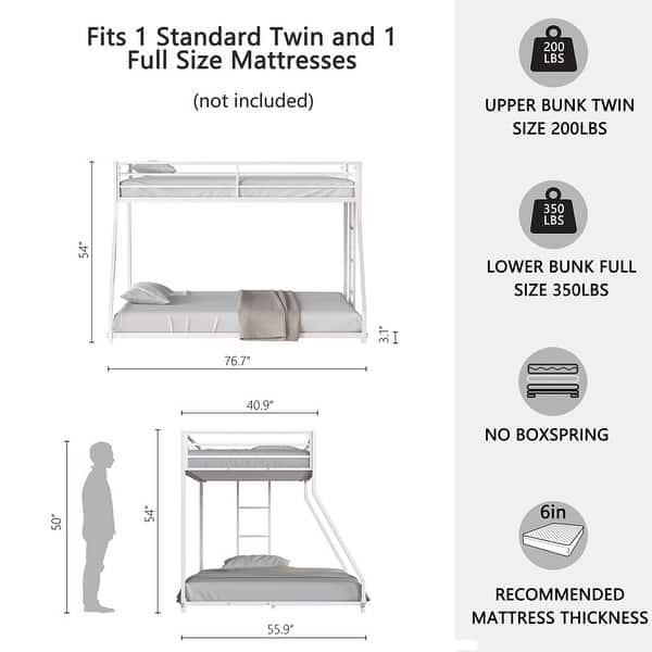 Twin Over Full Metal Bunk, White