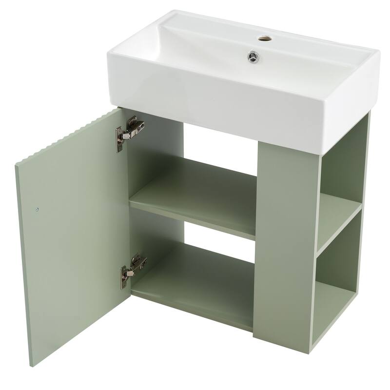 21.6" White Floating Bathroom Vanity - Space-Saving Wall-Mounted Sink Cabinet with Side Storage & Soft-Close Door