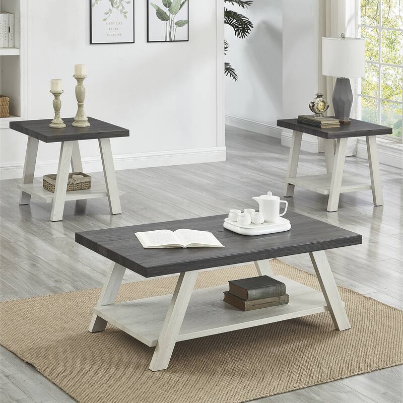 Modern Storage 3-Piece Coffee Table Set with Shelf and Wide-angled Legs for Living Room