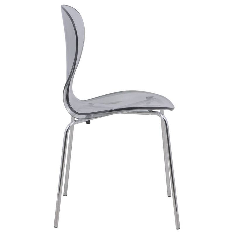 Oyster Modern Stackable Plastic Dining Chair with Curved Backrest and Accent Chrome Legs for Kitchen or Café Use Set of 2