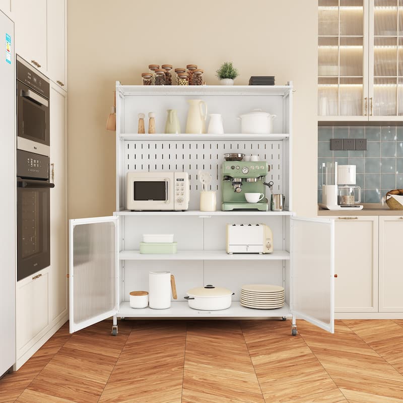 Kitchen Pantry Cabinet, Tall Storage Cabinet with Glass Doors & Adjustable Shelves, Cabinet Cupboard for Kitchen, Living Room