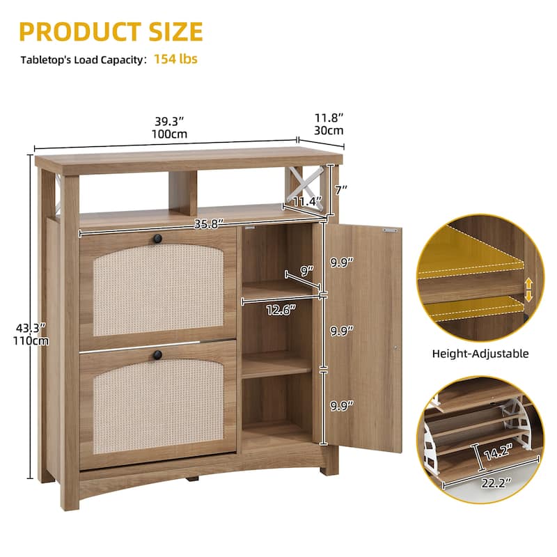 Moasis Farmhouse Shoes Cabinet 18 Pairs Storage Rack with 2 Flip Drawers