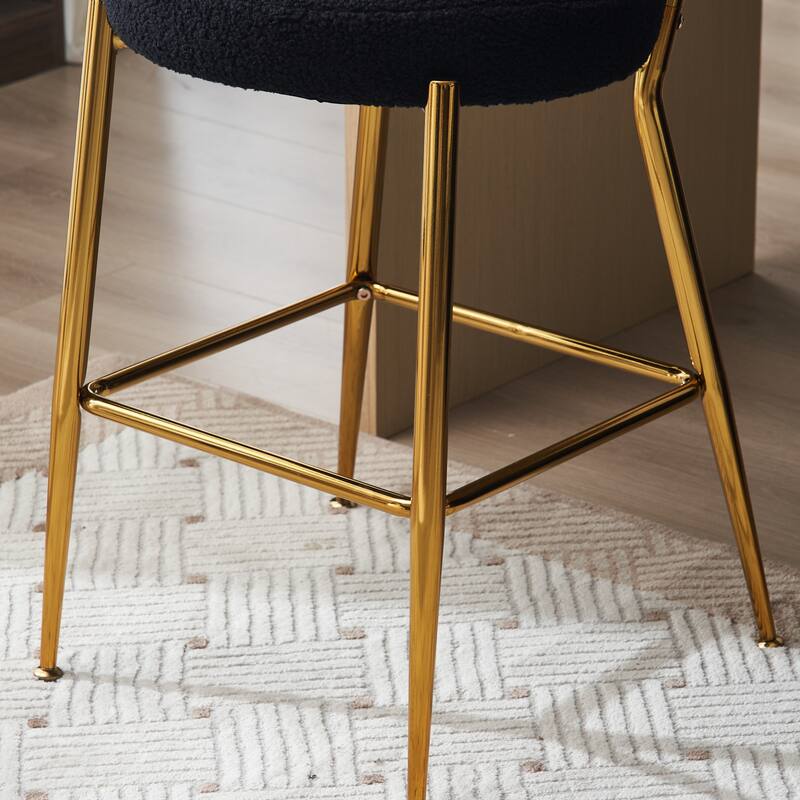 Fabric Upholstered Bar Stools Set of 2, Counter Height Bar Stools with Back, Kitchen Island Chairs with Metal Legs