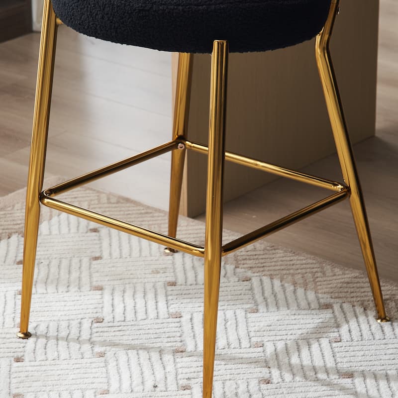 Set of 2 Modern Teddy Fabric Upholstered Bar Stools, Metal Base High Stool Suitable for Kitchen, Dining and Living Room