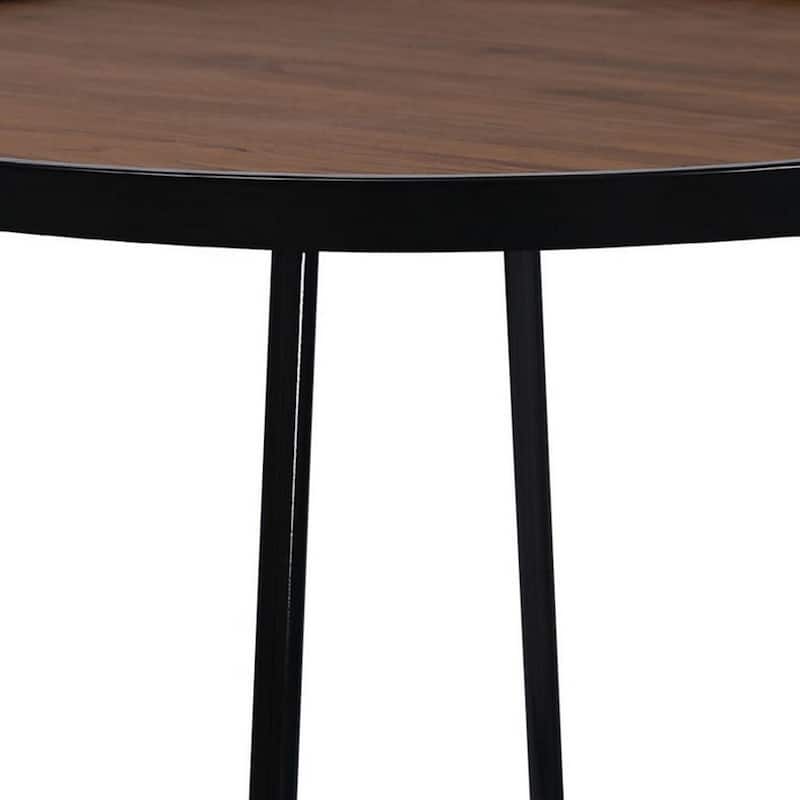 24 in. Brown and Black Round Wood End Table with Cross Base
