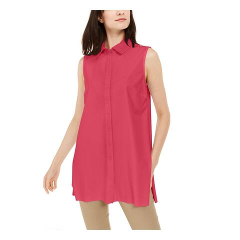 ALFANI Womens Pink Solid Sleeveless Collared Button Up Top Size S