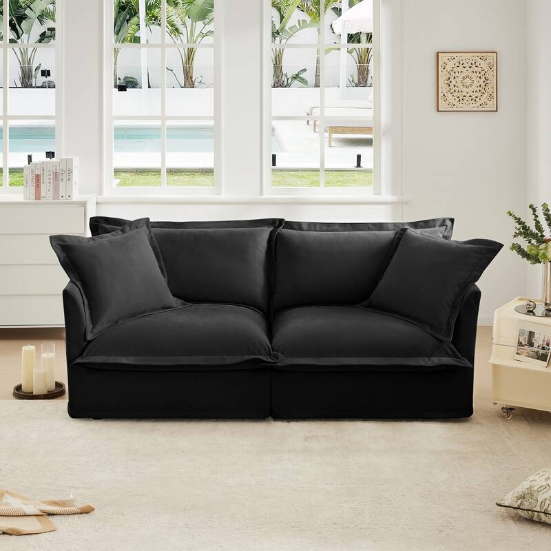 Modern 2 Seater Upholstered Sofa with 2 Pillows