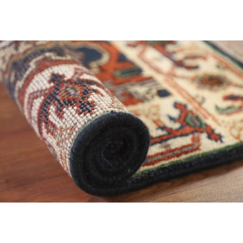 Hand Knotted Oriental 100% Wool Carpet Traditional Medallion Navy Blue & Blues Heriz (serapi) Area Rug - 3' 0'' X 2' 0''