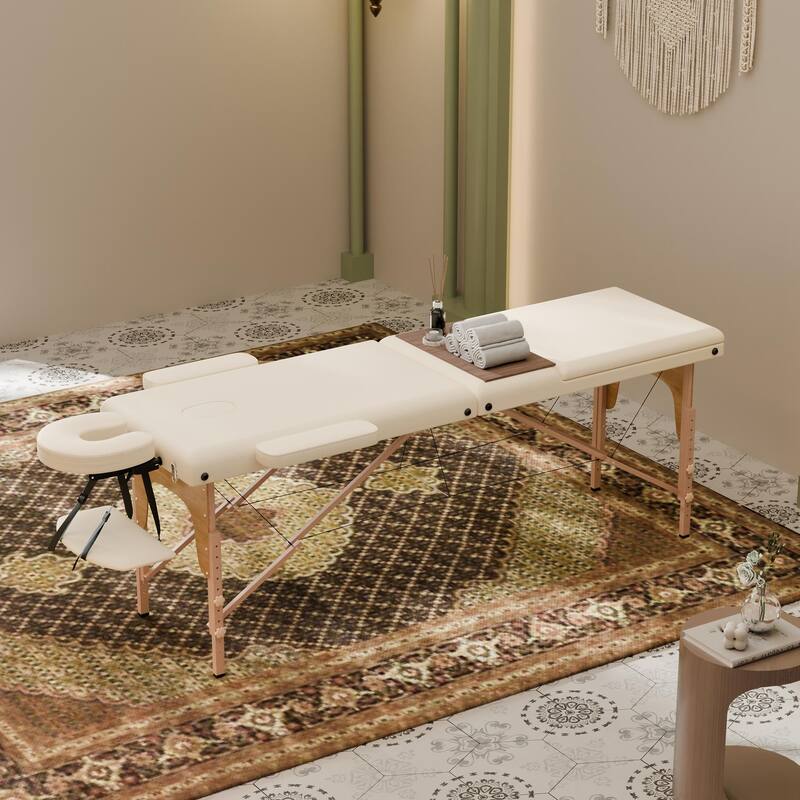 Portable Massage Table Foldable Spa Lash Bed with Adjustable Headrest - Beige