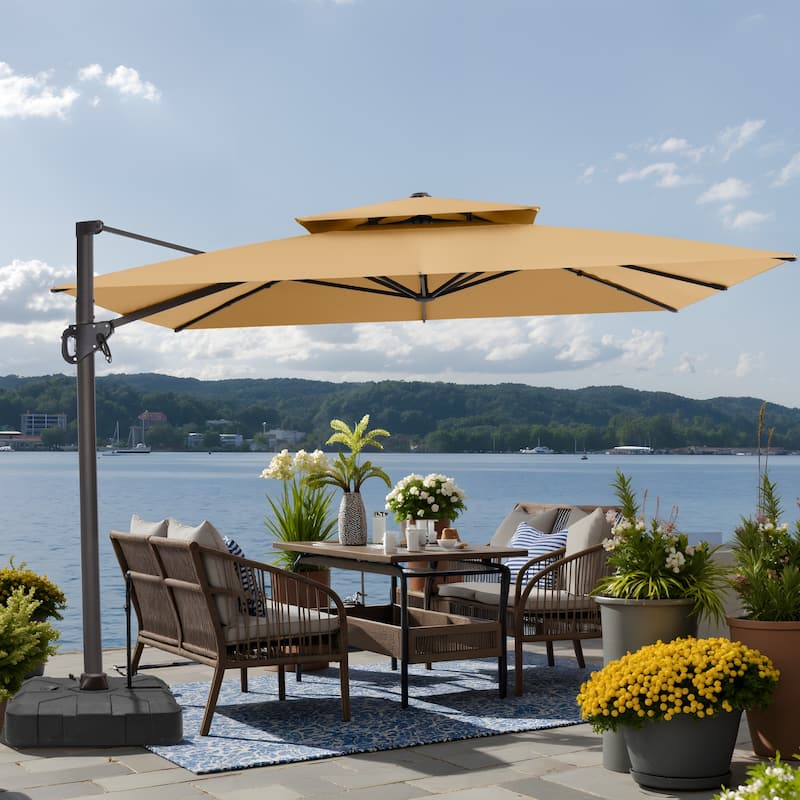 VredHom Offset Cantilever Patio Umbrella with 4-piece Fillable Base