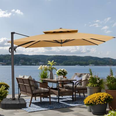 VredHom Offset Cantilever Patio Umbrella with 4-piece Fillable Base