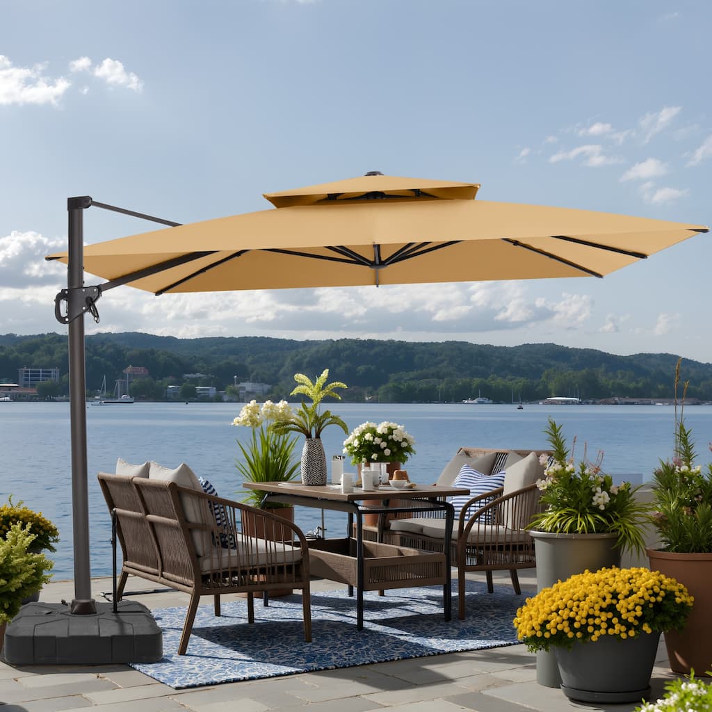 VredHom Offset Cantilever Patio Umbrella with 4-piece Fillable Base
