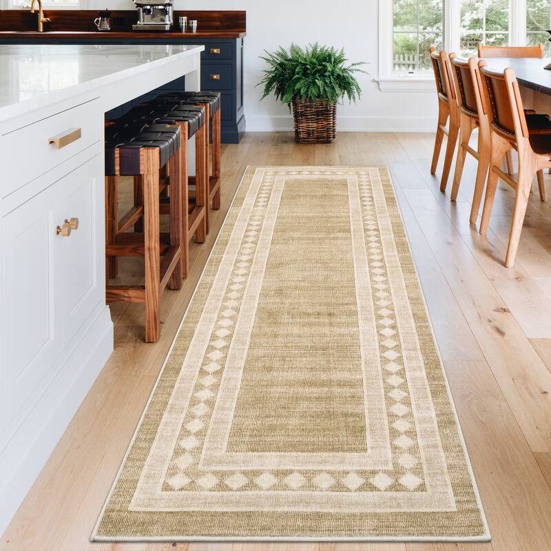 Modern Bordered Rug Non Slip Low Pile Area Rugs for Living Room, Machine Washable Area Rugs Soft Throw Rugs