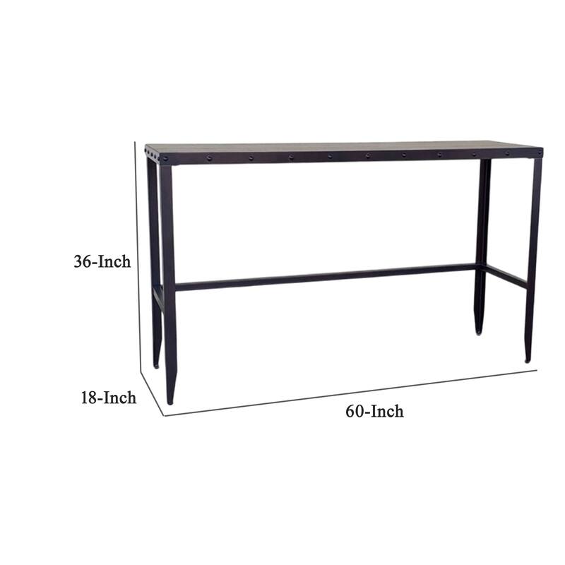 Ayka Sofa Bar Table w Nailhead Accent, 60 Inch Rectangular Brown Wood