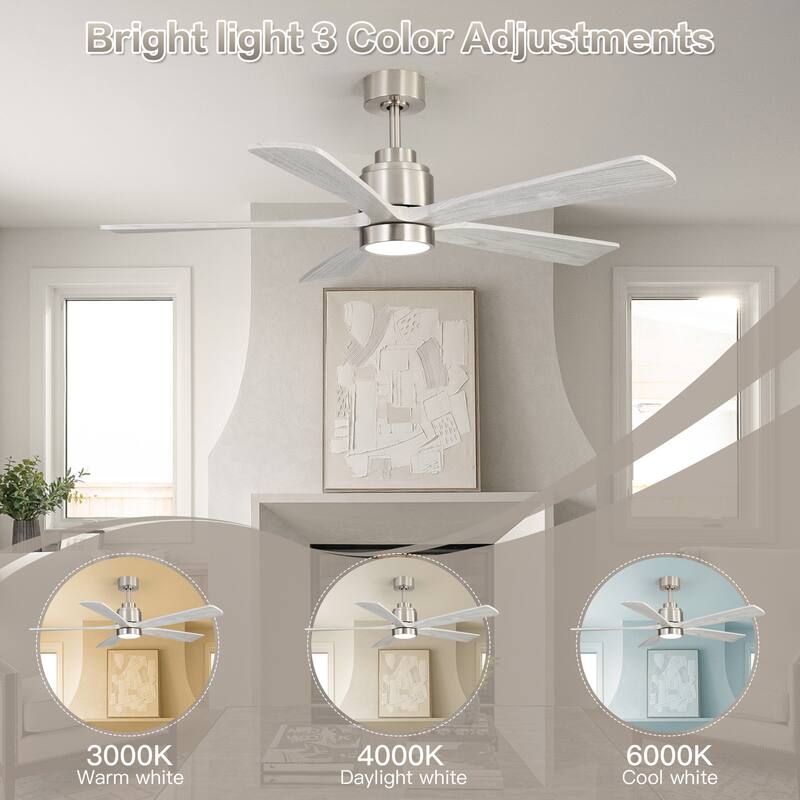 52 Inch Ultra Quiet Reversible Ceiling Fan with Light