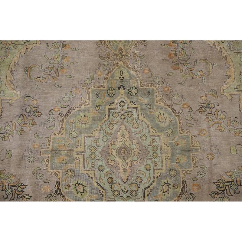 Hand Knotted Oriental 100% Wool Carpet Traditional Medallion Brown Tabriz Area Rug - 11' 0'' X 7' 8''