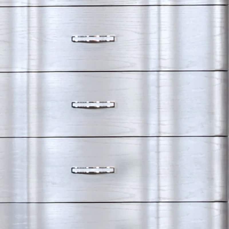 Eleena Tall Dresser Chest, 5 Drawers, Silver Solid Wood, Chrome Metal