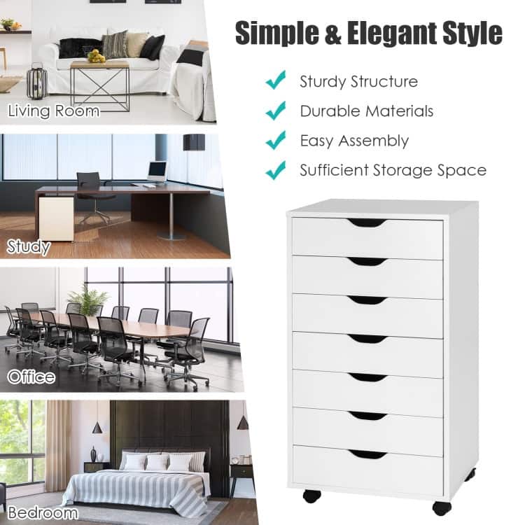 7-Drawer Chest Storage Dresser Floor Cabinet Organizer with Wheels