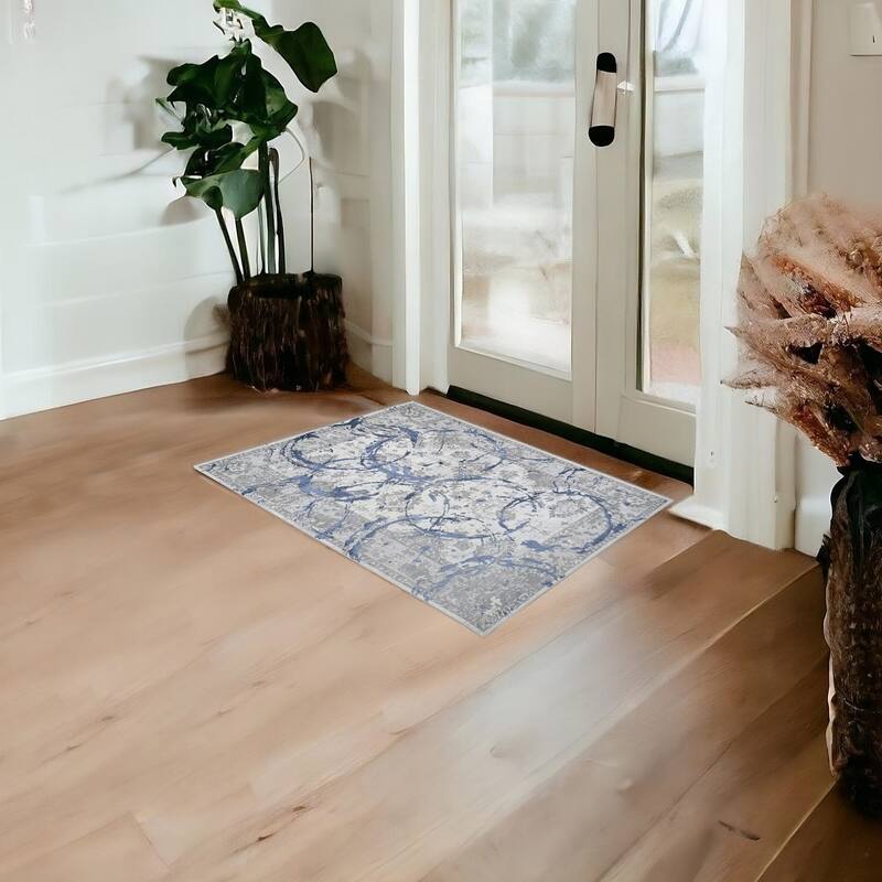 HomeRoots 3' X 5' Blue and Gray Abstract Area Rug - 3' x 5'