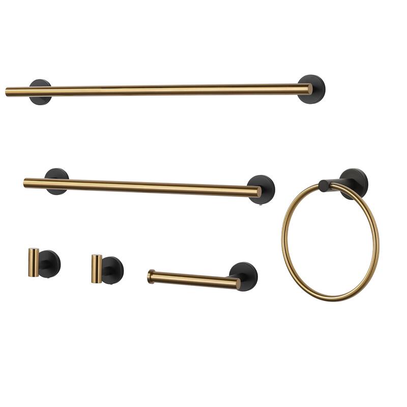 WOWOW 6-Piece Bath Hardware Set with Mounting Hardware - Gold and Black