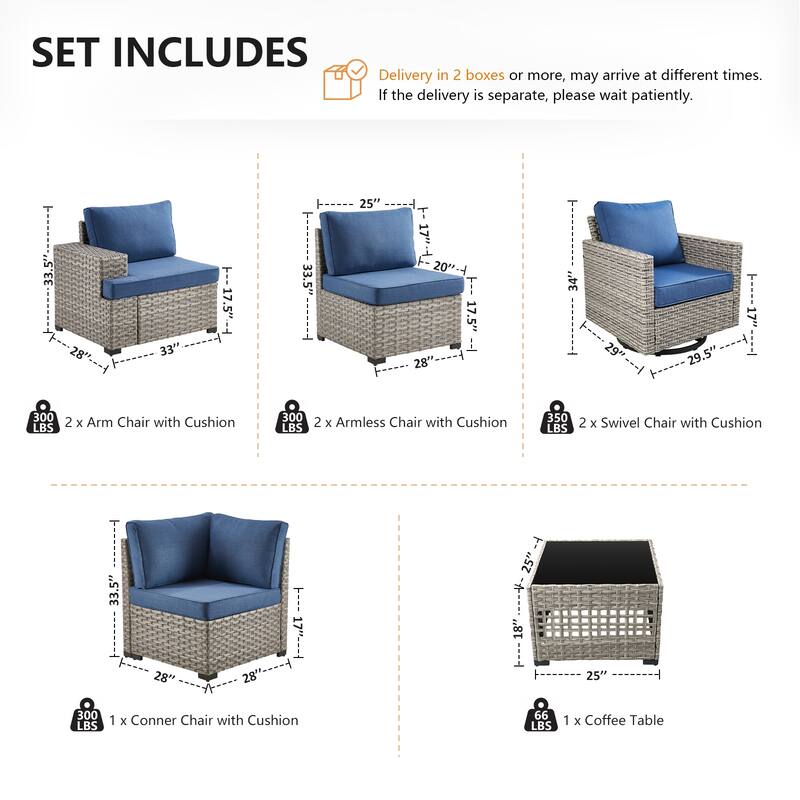 Pocassy Wicker Rattan Outdoor Sectional Sofa Patio Conversation Set