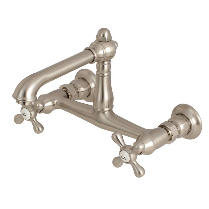 Kingston Brass English Country Two-Handle 2-Hole Wall Mount Bathroom Faucet - Brushed Nickel