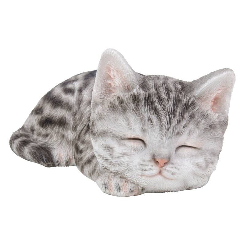 Sleeping Tabby Kitten Outdoor Garden Statue - Gray - 7"