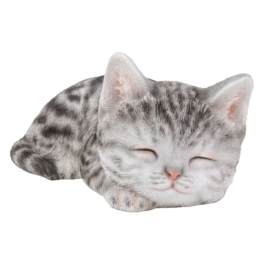 Sleeping Tabby Kitten Outdoor Garden Statue - Gray - 7"