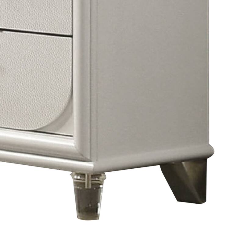 Dima 6 Drawer Wide Dresser, Pearl White Solid Wood with Acrylic Hardware