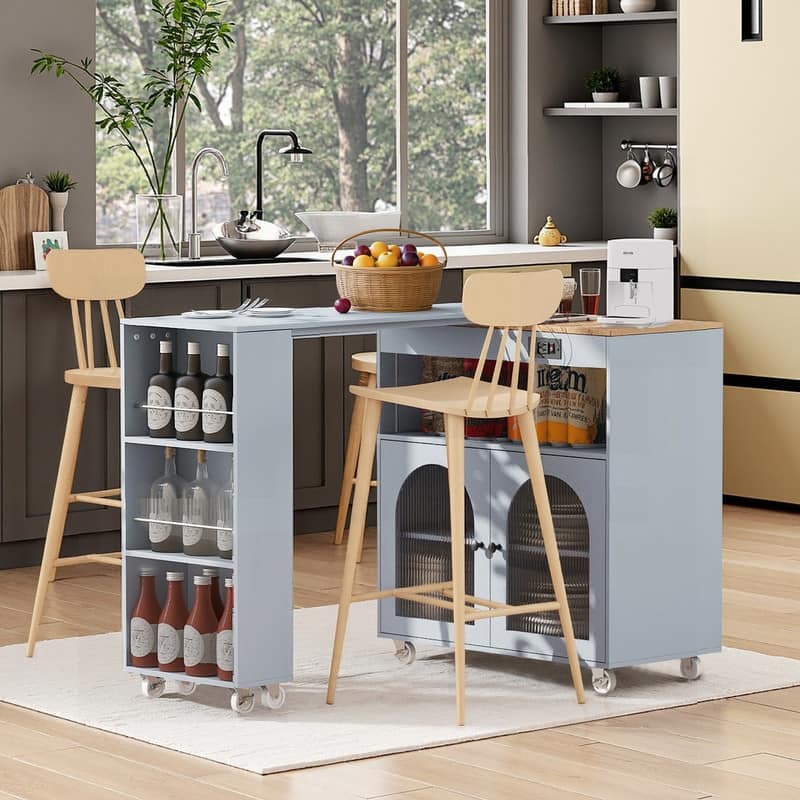 Randy Rolling Kitchen Island With Extended Table