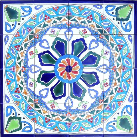 24in x 24in Mosaic Medallion Persian Design 16pc Tile Ceramic Panel