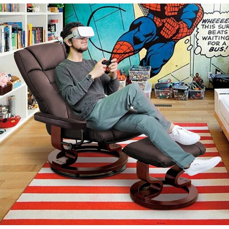 MCombo Set of 2 Swivel Recliner Chair with Wood Base and Ottoman