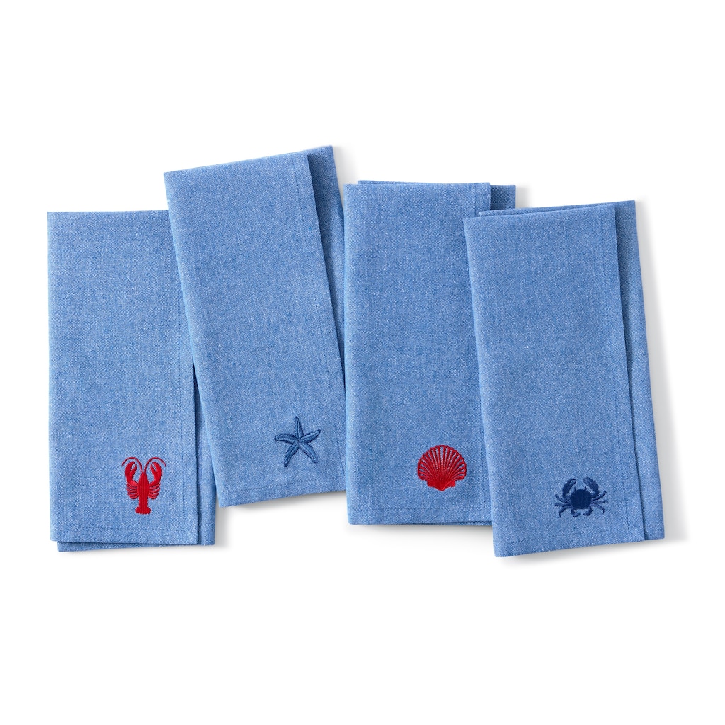 Coastal Embroidered Napkins, Set of 4 - 17x17